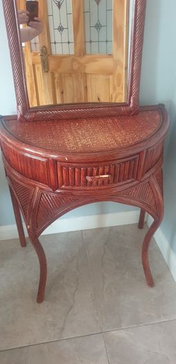 Half moon bamboo/cane style Hall table and mirror