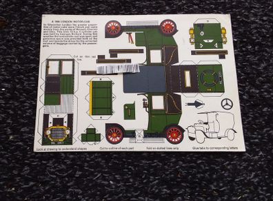 1908 London Motor-Cab - ( Taxi ) : Vintage Cut Out Model Postcard - 1969