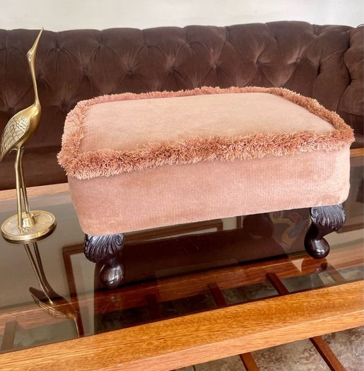 Vintage Low Square Dusty Pink Footstool 1980s Chic with Tassel Border
