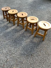 Set of 5 Solid Oak Rustic Parlour Stools