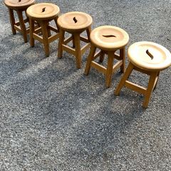 Set of 5 Solid Oak Rustic Parlour Stools