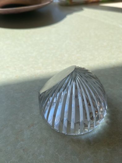 Vintage Stuart Crystal Dime Paperweight & Cavan Crystal Fan shaped clock