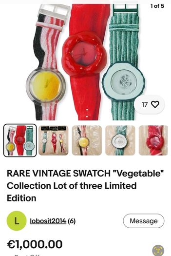 Vintage 1991 Pop Swatch "Bonju(h)r" PWZ101 - Alfred Hofkunst Art Special - Rare Red Chili Pepper Watch