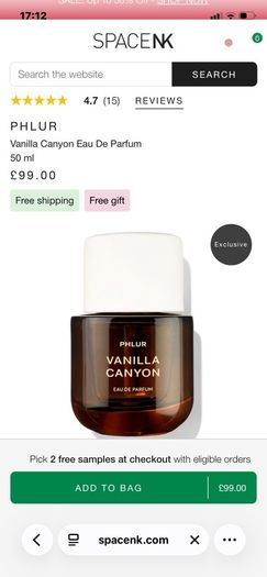 New PHLUR Vanilla Canyon Eau De Parfum 50ml