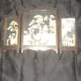 A Beautiful Old Asian hand carved cork diorama, presented as a folding triptych screen within a wood and glass frame Image 5