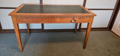 Solid Oak Writing Desk with Green Leather Inlay