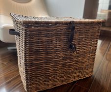 XLarge rattan storage basket with genuine leather trims