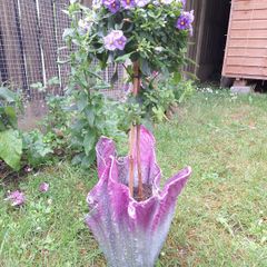 Handmade Cement Planter - Abstract Pink and Silver Concrete Flower Pot - Unique Drape Vase