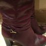 Burgundy Leather knee High Heeled Boots Image 2