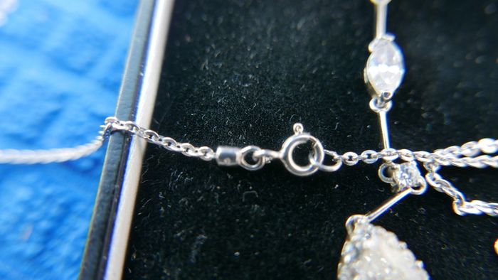 Vintage Sterling Silver 925 Multiple Cubic Zirconia Gems Necklace 5,6g length -18"