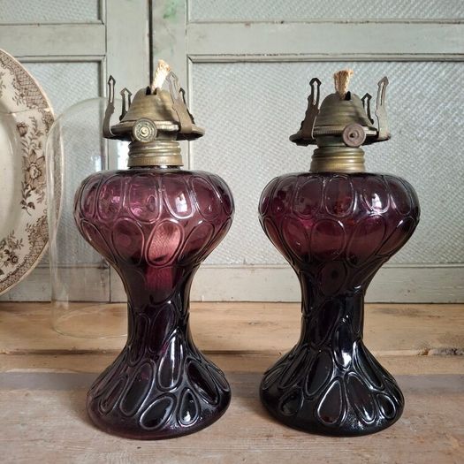 Pair of Cranberry Glass Lamps