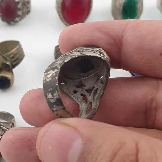 Antique Ring Collection Lot of 15 Mixed Brass & Stone,Glass Antique Style Rings