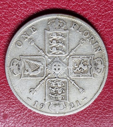 1921 United Kingdom  1 Florin - George V  2nd issue Silver coin