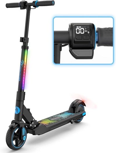 NEW SALE | Electric Scooter, 6.5'' Foldable Electric Scooter for Kids Ages 6-12, Up to 15 KM/H & 8 KM, LED Display, Colorful LED Lights, Lightweight Kids E Scooter