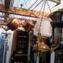 Beautiful Old Large Antique Hanging Brass and Milk Glass Oil Lamp, Converted to Electric Image 3