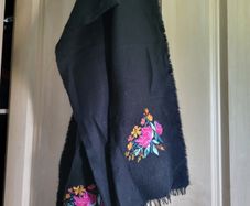 Black embroidered scarf with flower