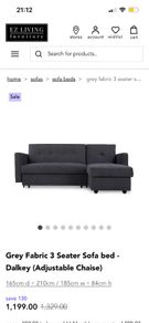 Grey Fabric 3 Seater Sofa bed (Dalkey-from Ez Living)