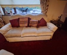 Genuine 1960s vintage sofa set, clean 1 seater armchair and three seater sofa. Solid frames, very comfortable. Footstool not included.
