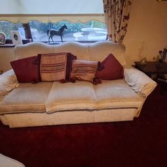 Genuine 1960s vintage sofa set, clean 1 seater armchair and three seater sofa. Solid frames, very comfortable. Footstool not included.