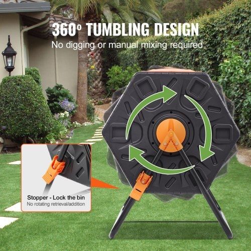 Compost Bin, 140.1L Dual Chamber Composting Tumbler, High Volume Two Rotating Chambers with 2 Sliding Door and Steel Frame, BPA Free Composter Bin Tumbler for Garden, Kitchen, Yard, Outdoor