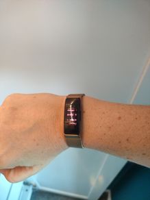 Fitbit inspire 2watch with gold strap and charger
