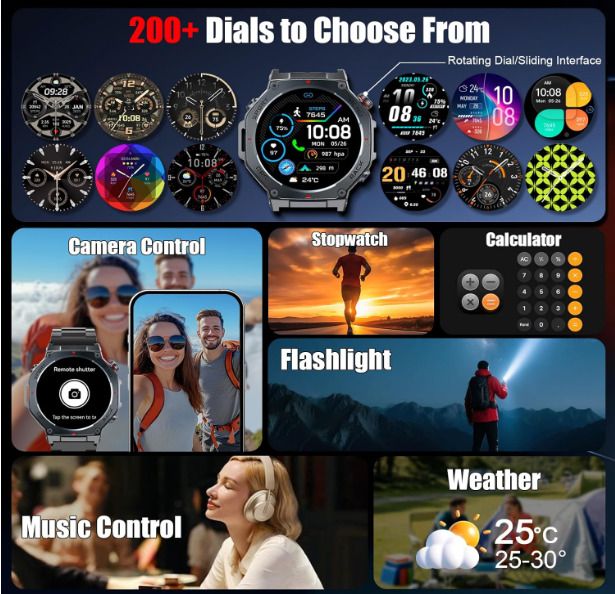 Jugeman Smart Watch for Men, 1.43" AMOLED Military Smart Watch