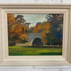 painting Landscape scene with Vibrant autumn foliage signed bottom left though hard to decipher