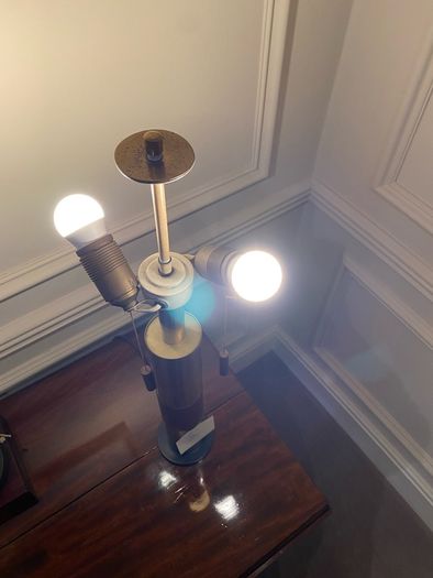 Teak and brass luxury 1960s fiberglass shade table lamp mid century Czech