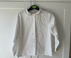 Vintage french Peter Pan embroidered collar white blouse shirt