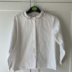 Vintage french Peter Pan embroidered collar white blouse shirt