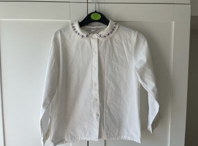 Vintage french Peter Pan embroidered collar white blouse shirt