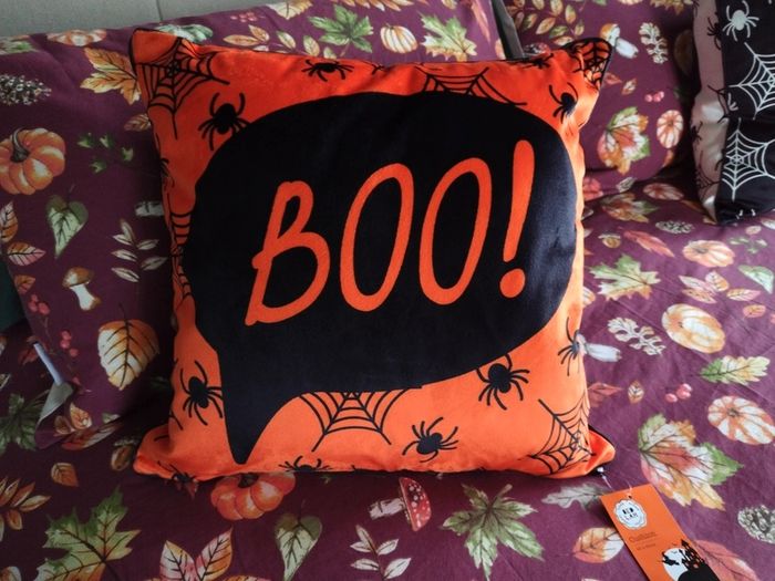 Bedlam Brand Boo Halloween Cushion in Orange