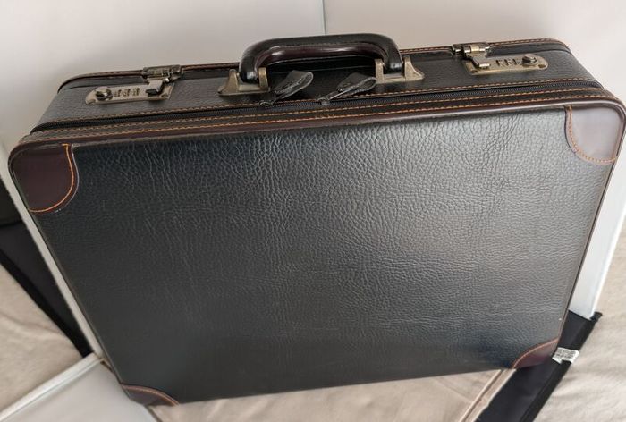 Leather Briefcase Attache Case Vintage Black  Laptop Documents