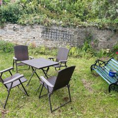 5 piece rattan patio / garden foldable table and chairs