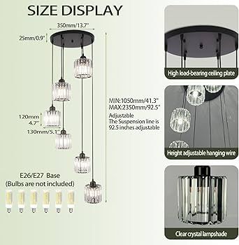 Long Chandelier for High Ceilings Modern Crystal Long Pendant Light Raindrop Drop Lamp Hanging Flush Mount Chandelier Ceiling Light for Staircase Foyer Living Room Entryway 6 Lights