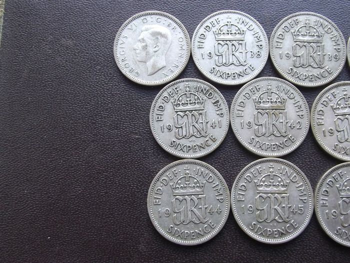 Great Britain. George VI. 10 Silver@6 pence Full run of the years (1937-1946)