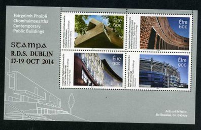 2014 Ireland Stampa Public Souvenir Contemporary Public Buildings Commemorative Stamps Miniature Sheet Overprinted for Stampa Mint Never Hinged (MNH)