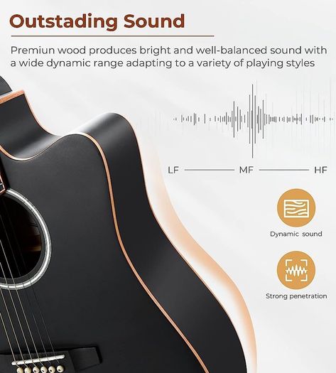 4/4 Electric Acoustic Guitar Full Size with Golden Tuning Pegs, Starter Kits Cutaway Electroacoustic Guitar Set for Beginner Adults Teens Students, Black (FREE SHIPPING)