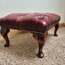 Vintage Chesterfield Queen Anne Leather Footstool Oxblood Red Image 2