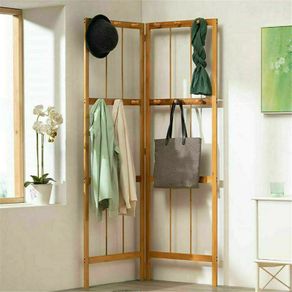 Bamboo Coat and Hat Rack Solid Wood Combination Stand Angularly Foldable Coat Rack Free-standing