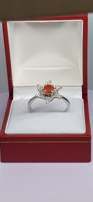Sterling silver (Sz: S) Salamanca Fire Opal & White Zircon Ring in Rhodium Overlay Sterling Silver 1.84 ct