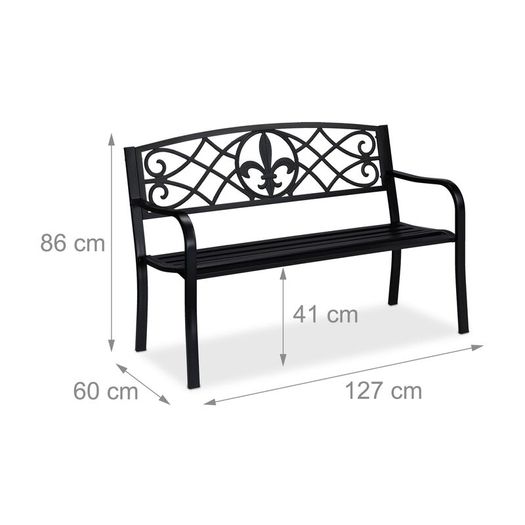 Black Metal Garden Bench 2 Seater Outdoor Patio Bench