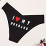Women's Sexy "I Love My Husband" Heart Print Black Panty - Comfortable Breathable Polyamide Briefs (1 Pc) Free inspection Image 2