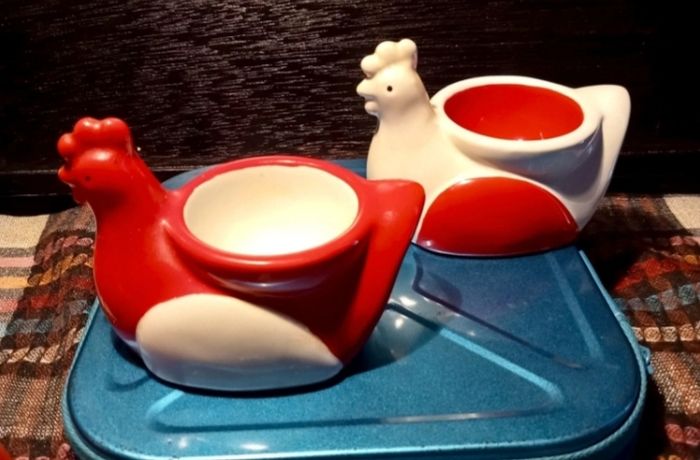 Pair Of Red And White Chicken Egg Holders. Collection Or Buyer Pays Post.