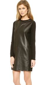 CALVIN KLEIN black faux leather panel jumper dress Sz M (10-12)