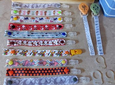 13 Soother clips Holders & 3 Longer ones. 16 total