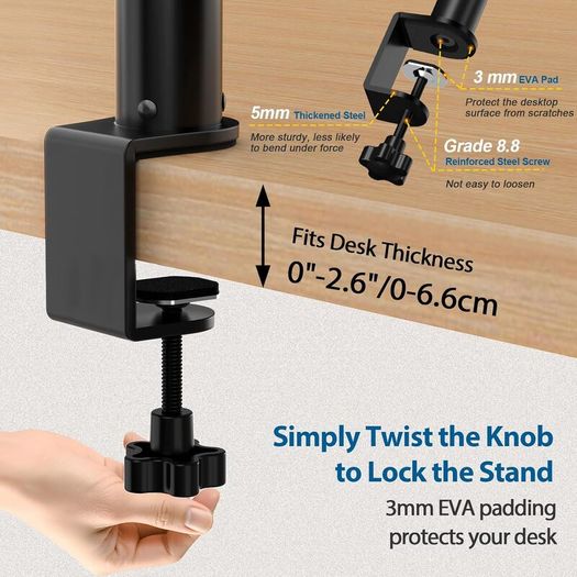 Vondynote Set of 2 Desktop Clamp Speaker Stands Height Adjustable