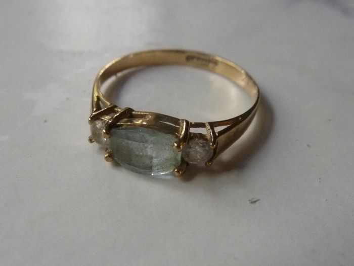 Vintage 9ct Gold Topaz and CZ Trilogy Ring by Charles Lyster and Son, Size P, 1.54g