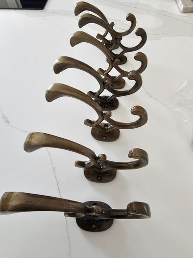 Antique Brass Coat Hooks x 7