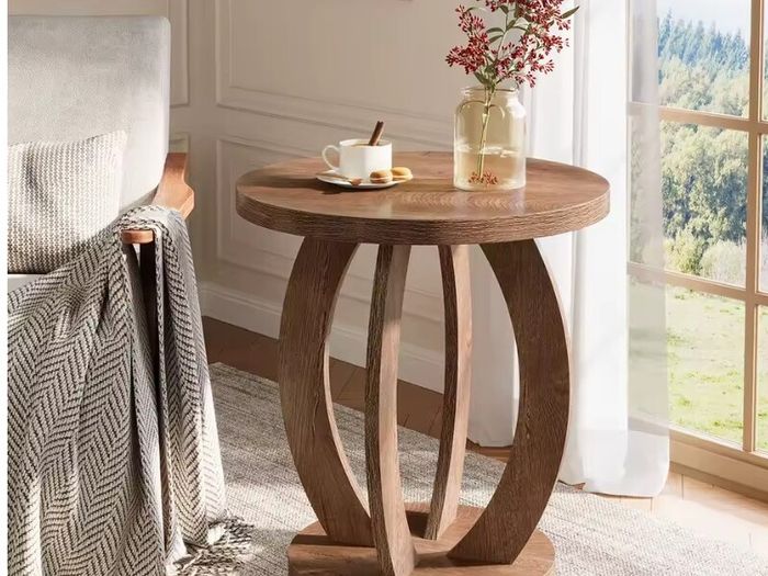 Rustic Round Wooden Side Table Versatile Accent Table for Living Room, Bedroom, or Office